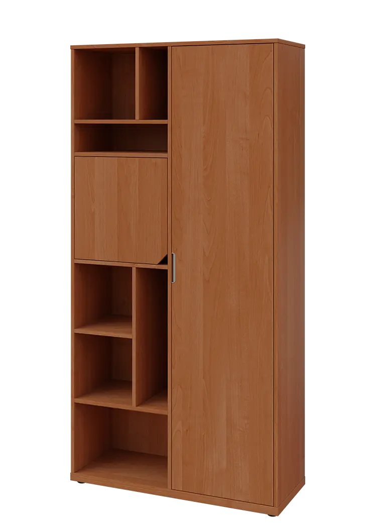 KSR6-83 P skříň šatní, 1x výsuvné ramínko, dvířka, niky, 2053x1022x400 mm, provedení pravé, olše jantar